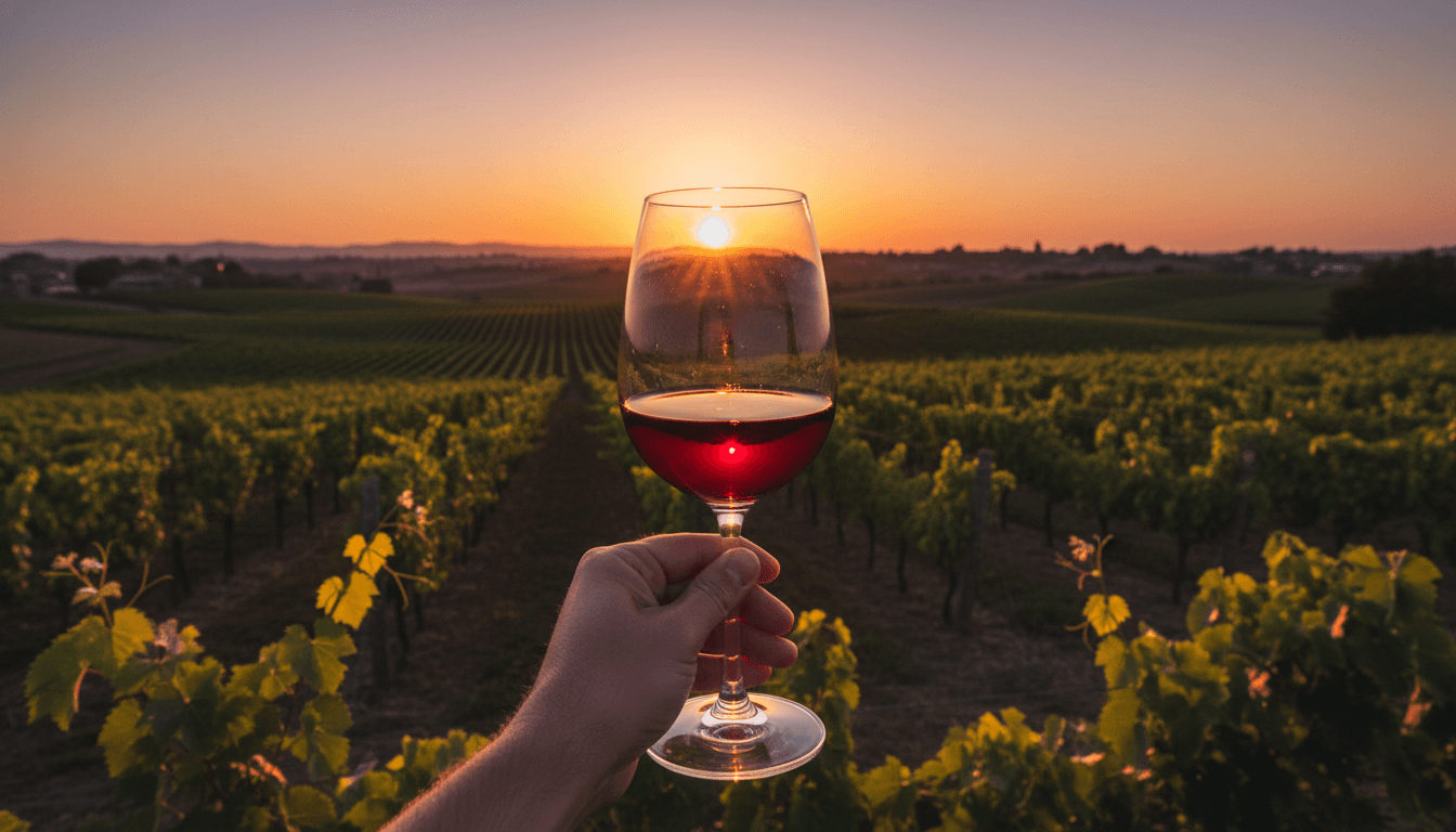 Ontario vineyard scene with wine glass
