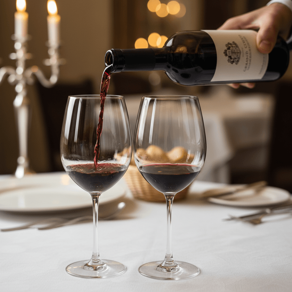 Pouring wine into glasses at table